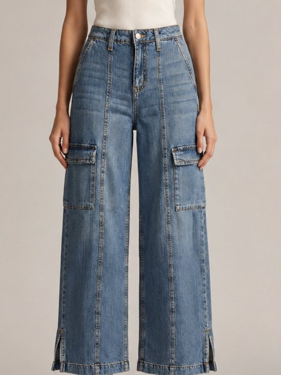 Time and Tru Denim - Time and Tru Cargo Jeans Size 0 Medium Wash Wide Leg NWT